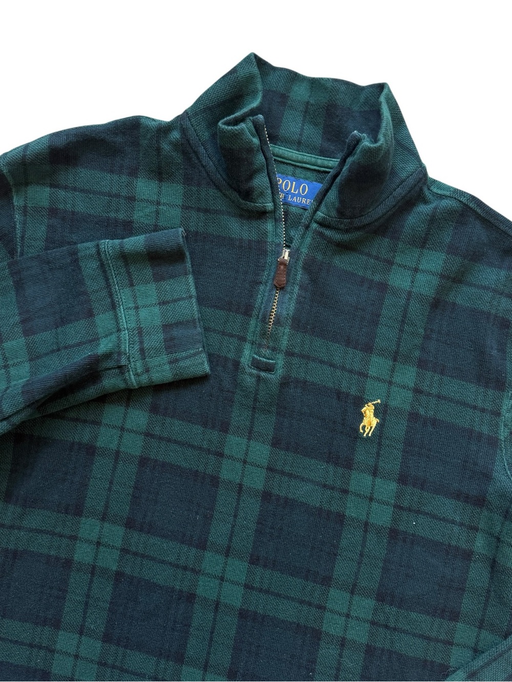 Polo Ralph Lauren Blackwatch Plaid Quarter Zip Pullover Men’s Green Navy Holiday